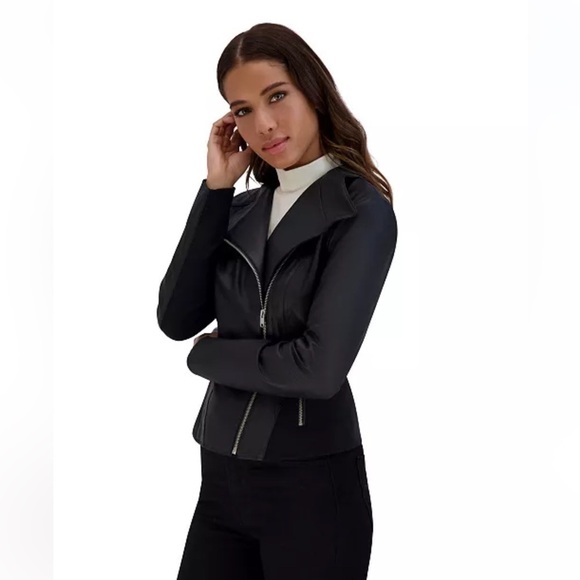 Andrew Marc Moto Felix Jacket Black Leather Small Pockets Knit Panels Gothcore - Picture 4 of 16